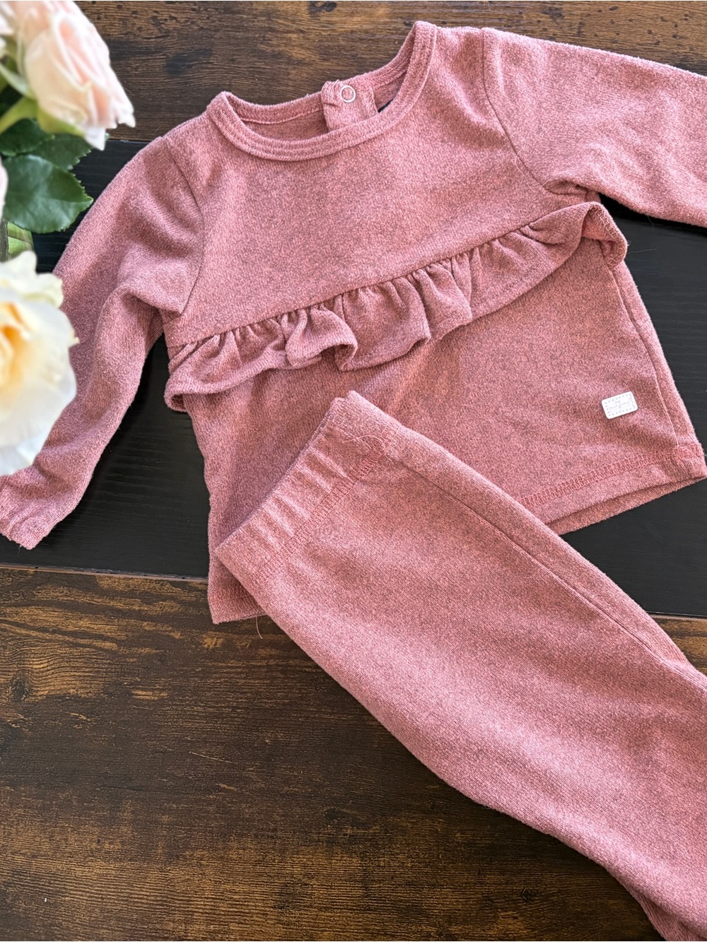For all mankind LA Ruffle Front Two-Piece Cozy Set - Dusty Rose 3-6m